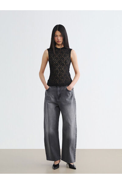 LC Waikiki Gray Baggy Fit Women's Jean Trousers