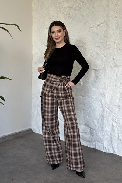 MOZENA Bel Foulard Tie Plaid Pattern Trousers