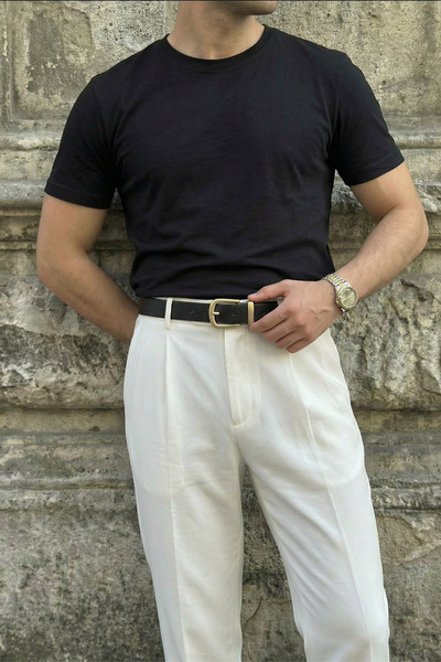 Livio Ferri Ανδρική ζώνη Falun από γνήσιο μαύρο δέρμα με σιδερένια λεπτομέρεια