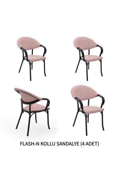 Tilia Flash-N 4 Adet Polipropilen Kollu Sandalye Kırmızı Beyaz File, Siyah Ayak
