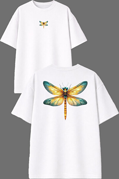 VSRN تي شيرت أبيض كبير الحجم بتصميم الناموس مطبوع من الأمام والخلف