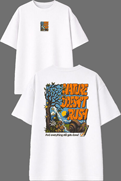 VSRN Nature Doesnt Design White Oversize T-Shirt with Front and Back Print