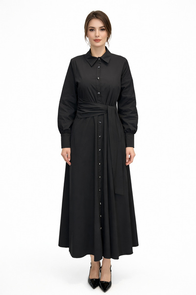 Lale Butik Tie Detail Poplin Dress 13254 Black