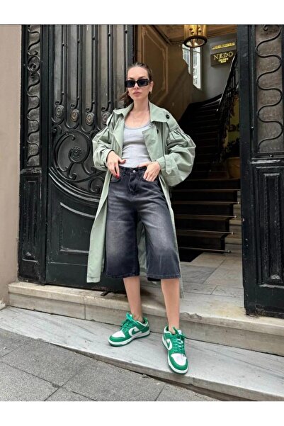 yesmoda Smoked Washed Retro Bermuda Shorts Light Blue 28