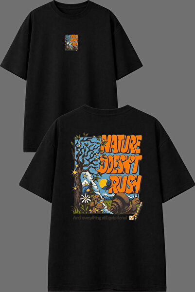 VSRN Nature Doesnt Design Black Oversize T-Shirt with Front and Back Print