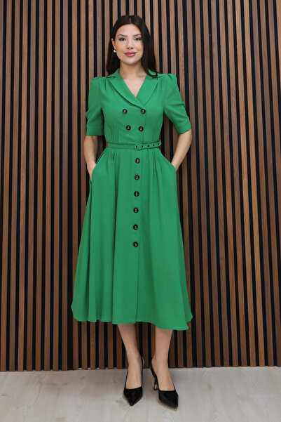 lodmela Νοσοκομειακό φόρεμα με λεπτομέρειες στα κουμπιά 6059-Πράσινο