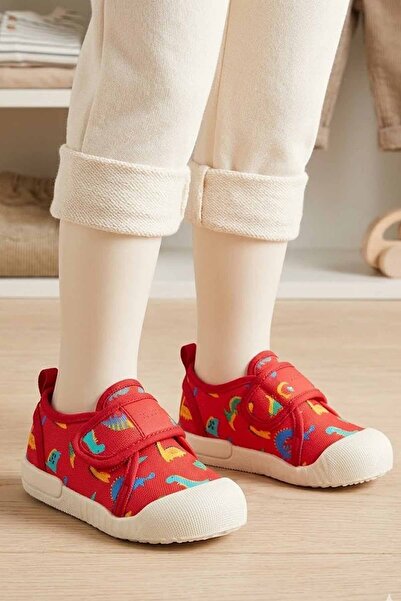 Vicco Dečije platnene cipele sa crvenim dinosaurusim uzorkom - zatvaranje na ...