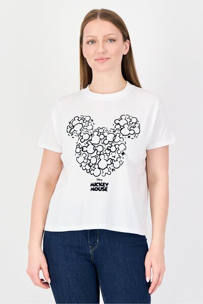 Undiz x Disney Women Crew Neck Short Sleeve Graphic Print T-Shirt, White