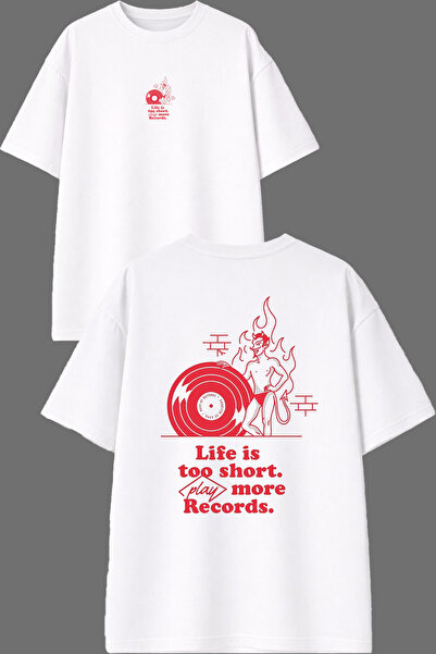 VSRN Life Is Short Design White Oversize T-Shirt with Front and Back Print