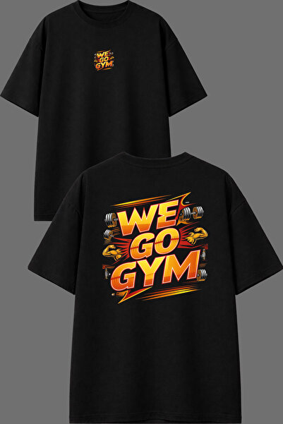 VSRN We Go Gym Design Front and Back Printed Black Oversize T-Shirt