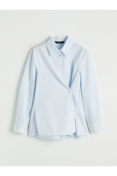 LC Waikiki قميص نسائي أزرق بتفاصيل مزدوجة الصدر من GÜLİS GİYİM