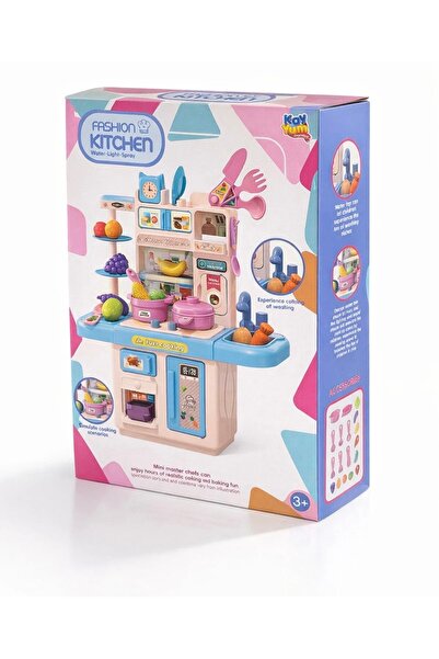 Kayyum Oyuncak لعبة مطبخ مع صنبور ينتج بخارًا وضوءًا باللون الأزرق