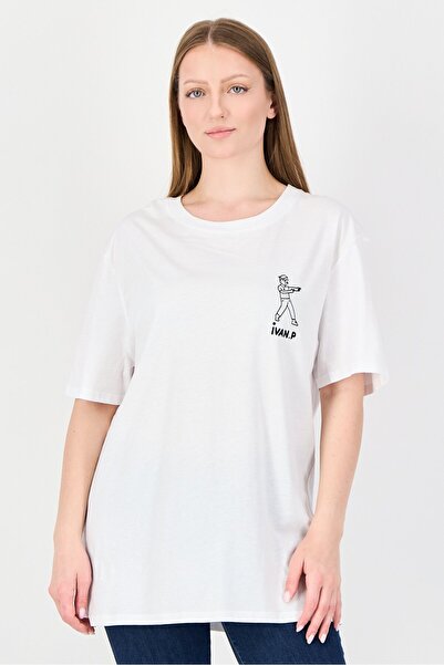 Undiz Women Crew Neck Short Sleeve Graphic Print T-Shirt, White