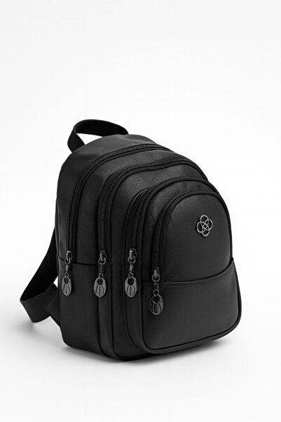 AVCA Black Unisex Crinkle Fabric Multi-Compartment Backpack Daily Multi-Pocke...