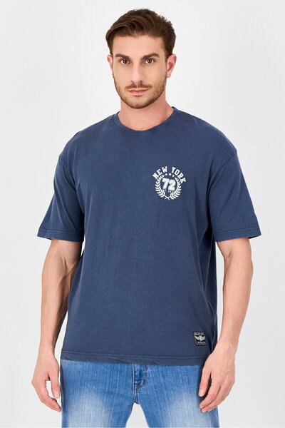 Brave Soul Men Crew Neck Short Sleeve Graphic Print T-Shirt, Wash Blue