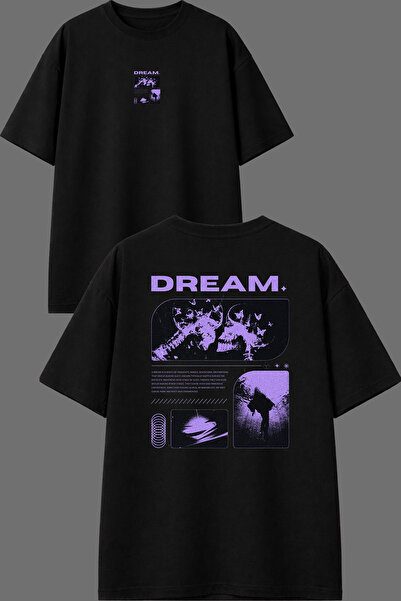 VSRN تي شيرت أسود كبير الحجم مطبوع من الأمام والخلف من Dream Design