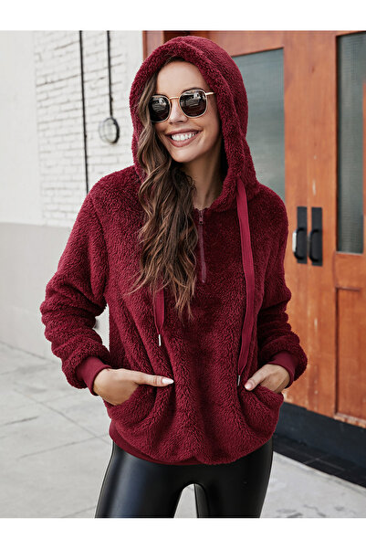 FridayIn Casual Hooded Solid color Zipper Regular sleeve Sweatshirts & Hoodies