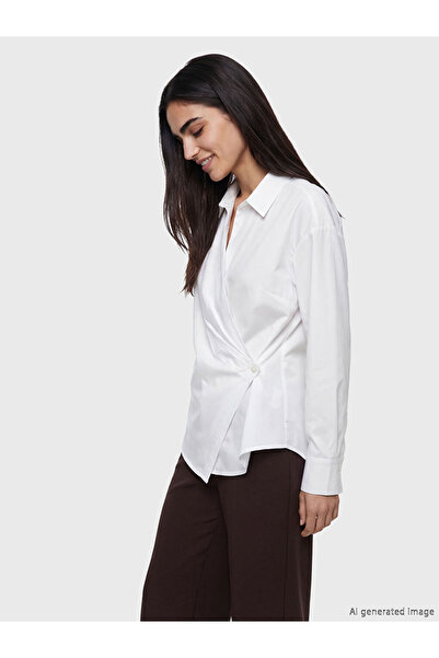 LC Waikiki Λευκό Γυναικείο Πουκάμισο Ποπλίνα με Διπλό Γιακά