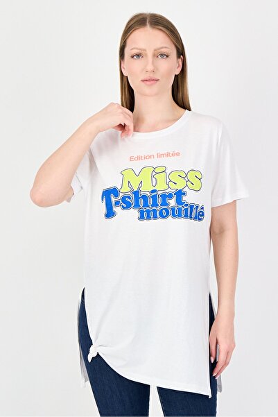 Undiz تي شيرت نسائي بطبعة جرافيكية بأكمام قصيرة ورقبة دائرية، أبيض