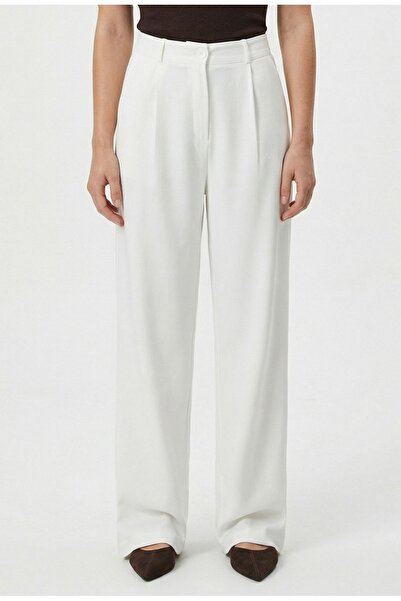 Ritnice Women's Cedric Polyviscon Buttoned White Woven Trousers with Elastic ...