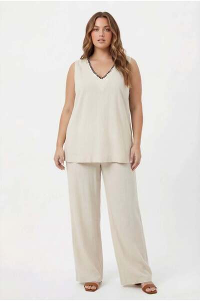 RMG Γυναικείο Σετ Μπλούζα-Παντελόνι με Λεπτομέρεια από Χάντρες στο Γιακά, Μεγ...