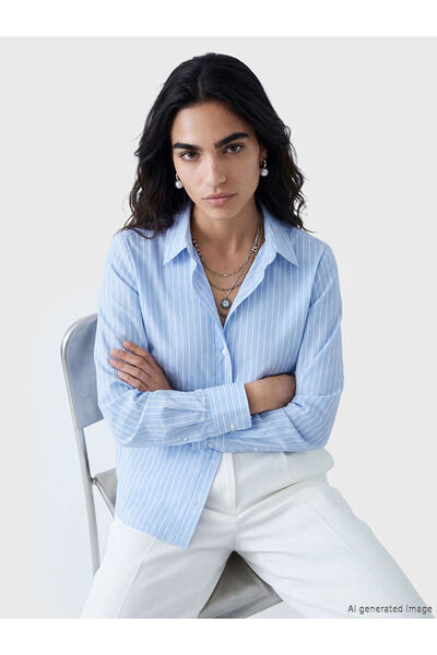 LC Waikiki Rmz Gi̇yi̇m Farkiyla Striped Oxford Women's Shirt