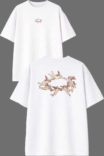 VSRN Tricou alb oversize cu imprimeu față și spate Angels Design