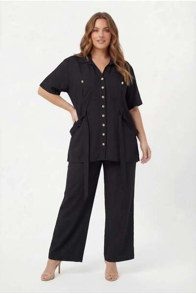 RMG Γυναικείο Σετ Μπουφάν και Παντελόνι σε Μεγάλο Μέγεθος με Διακοσμητικό Δέσ...