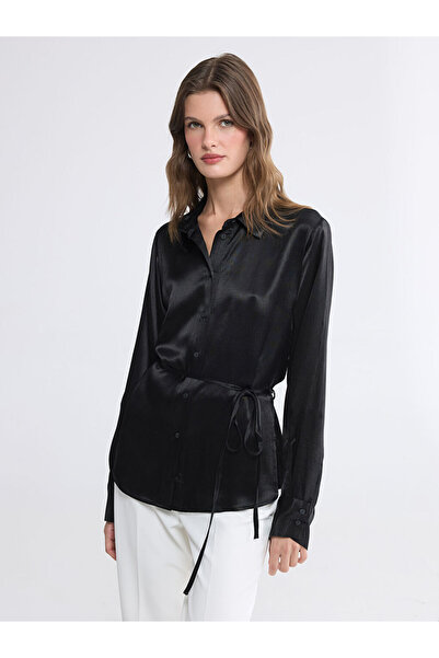 LC Waikiki Black Women's Shirt with Belted Waist