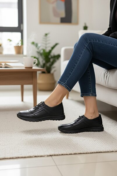 enoch Genuine Leather Orthopedic Comfort Shoes with Geometric Stitching Detail