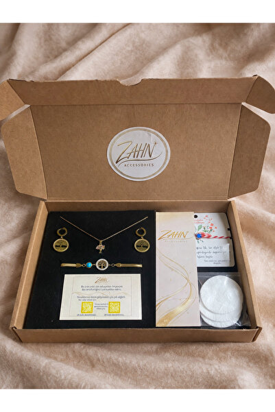 zahnaccessories Premium Takı Seti Kolye Küpe Bileklik Gold Kaplama Özel Hediy...
