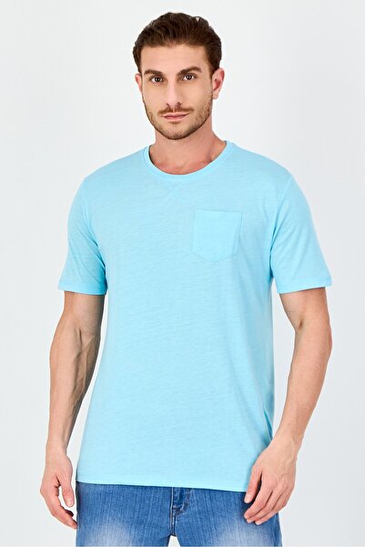Brave Soul Men Crew Neck Short Sleeve Plain T-shirt, Blue