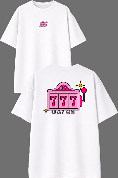 VSRN Girl Heyy Design Front and Back Printed White Oversize T-Shirt