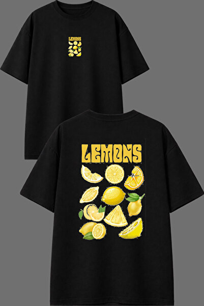 VSRN Μπλουζάκι Lemonss Design με στάμπα μπροστά και πίσω, μαύρο, oversized
