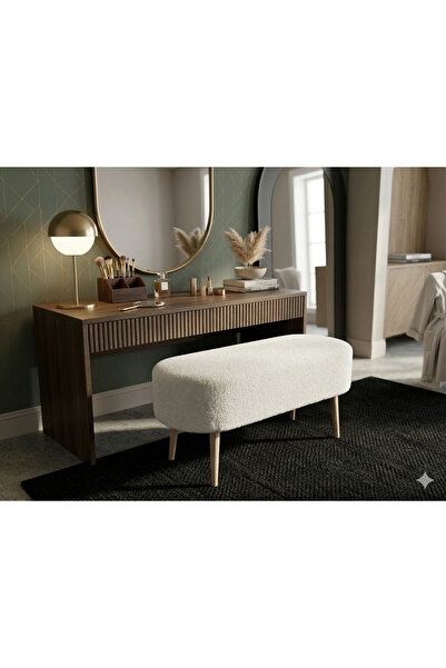 decosense İskandinav Stil Krem Peluş Bench - Gürgen Ayak ve Metal Bağlantı Ap...