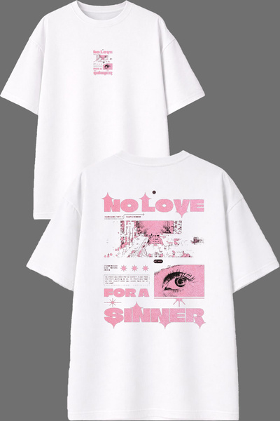VSRN Μπλουζάκι No Love Design με στάμπα μπροστά και πίσω, λευκό, oversized