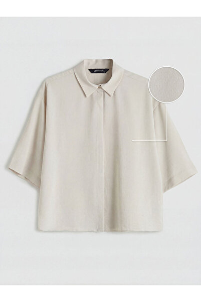 LC Waikiki Μπεζ Oversize Γυναικείο Πουκάμισο από Κρεπ