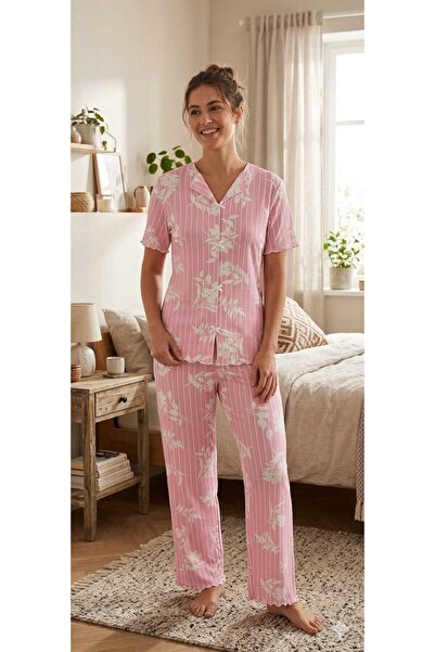 Asel Women's Short Sleeve Bow Detailed Lycra Pegasus Pajama Set