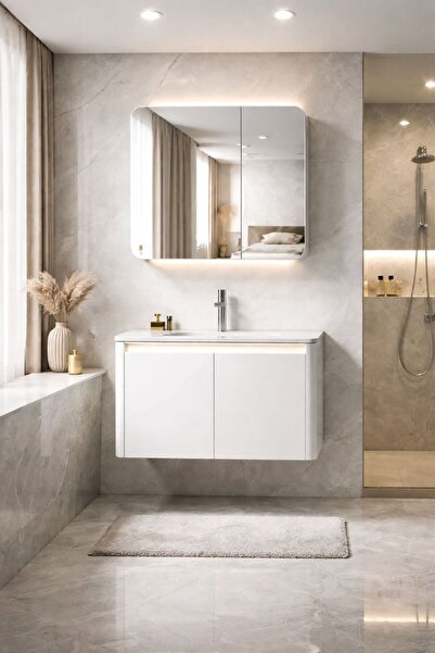 Radinavico Bathroom furniture set, 60x47x40cm and cabinet with LED mirror and...