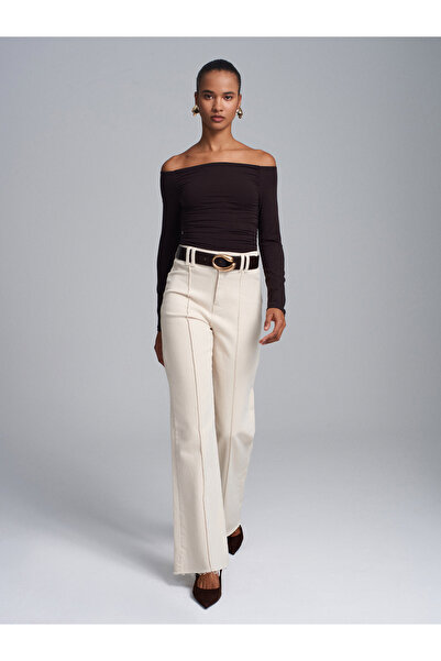 Dilvin 32675 Off-The-Shoulder Top-Dark Brown