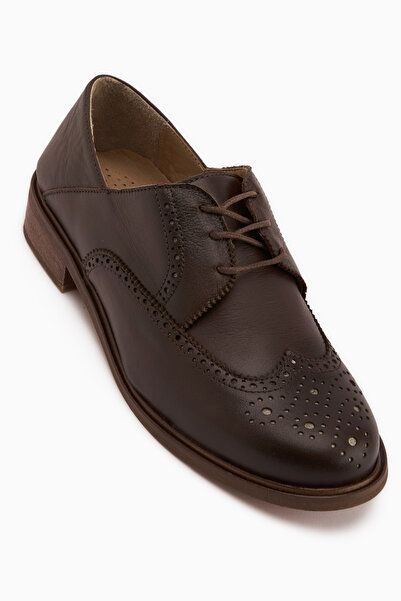 Limoya Dena Genuine Leather Brown Lace-Up Brogue Oxford Women's Shoes