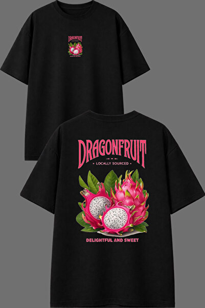 VSRN Μπλουζάκι με σχέδιο Dragon Fruit, με στάμπα μπροστά και πίσω, μαύρο, ove...