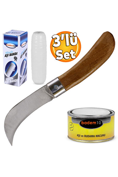 Badem10 Fidan Aşı Bıçağı Eğri Uçlu Bağ Bıçağı Çakısı + Aşı Bandı + Aşı Macunu...