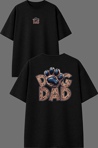 VSRN Μπλουζάκι Dog Dad με σχέδιο, μπροστινό και πίσω τυπωμένο, μαύρο, oversized