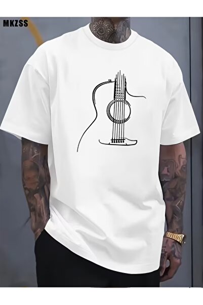 WOODROFFE Ανδρικό μπλουζάκι με σχέδιο κιθάρας, oversized, χαλαρό