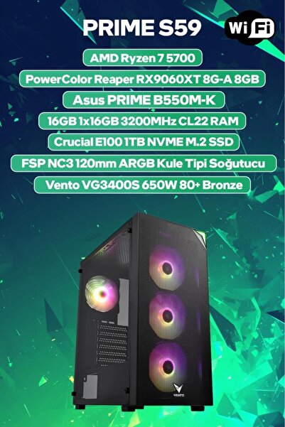 Game Garaj Prime S59 AMD R7 5700 16GB RAM 1TB SSD RX9060XT 8GB FreeDOS Oyuncu...