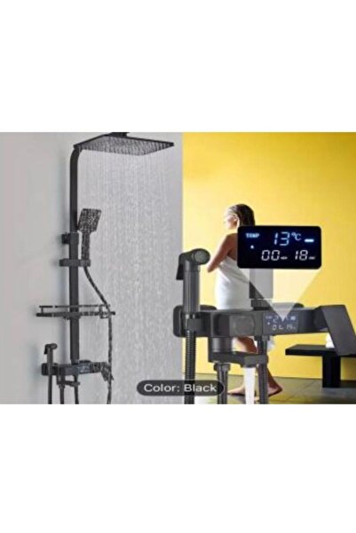 SimpluAcasa Sistem de Duș PremiumNegru mat, cu Termostat, Afișaj LCD Digital ...