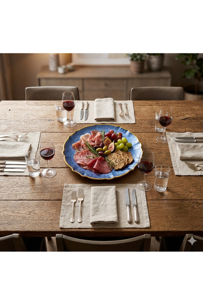 pumikaia Platou de Servire Premium - Cobalt Blue & Gold Edge, 27 cm