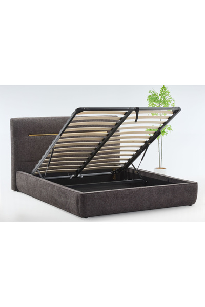 MarketMob Pat Cozy 160x200 cu spațiu de depozitare tapițat gri