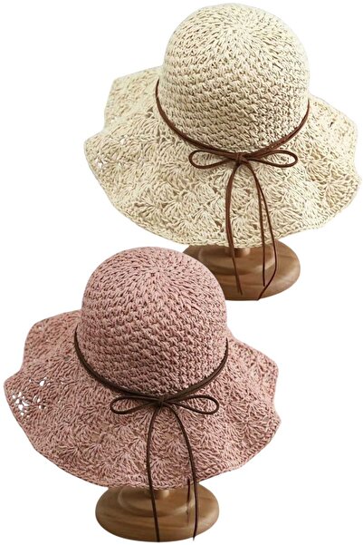 Uniquetrenders قبعة نسائية صيفية من القش بتصميم شبكي وحافة واسعة، قبعة شاطئ ب...